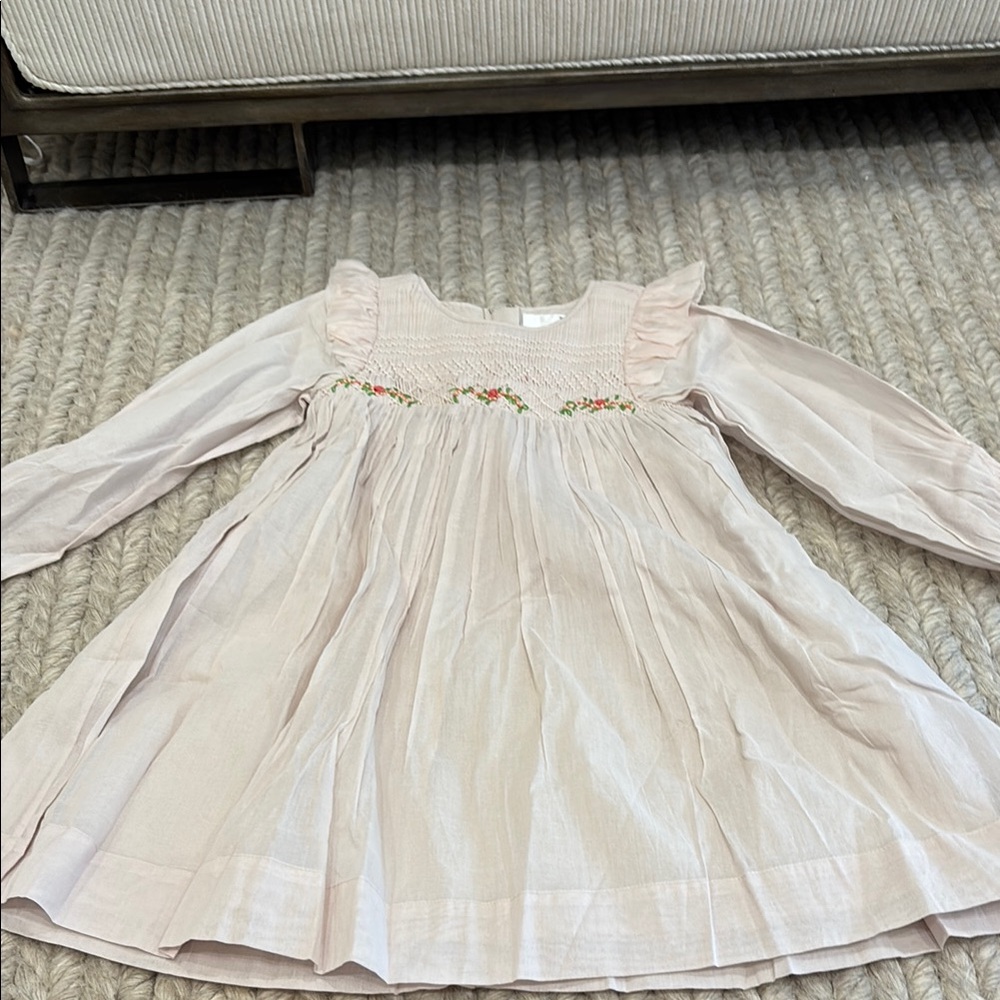 Cream Pleated Smocked Sundress with Bishop Sleeves NWT